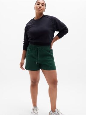 Athleta Retreat Linen Mid Rise 4" Short in Pine Drawstring Athletic Shorts